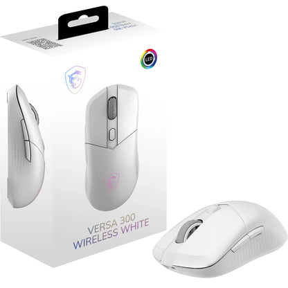 MSI VERSA 300 WIRELESS WHITE Gaming Mouse - 8000 DPI Optical Sensor, 1000 Hz polling, Symmetrical, 30M+ Click Kailh Micro Switches, 6 Buttons, 50-Hour Battery, 1ms Latency, RGB, 60g - Wired/Wireless