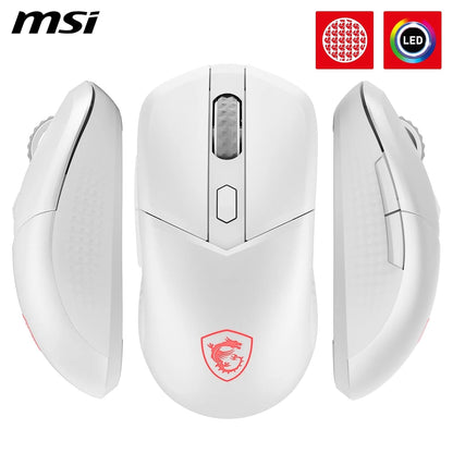 MSI VERSA 300 WIRELESS WHITE Gaming Mouse - 8000 DPI Optical Sensor, 1000 Hz polling, Symmetrical, 30M+ Click Kailh Micro Switches, 6 Buttons, 50-Hour Battery, 1ms Latency, RGB, 60g - Wired/Wireless