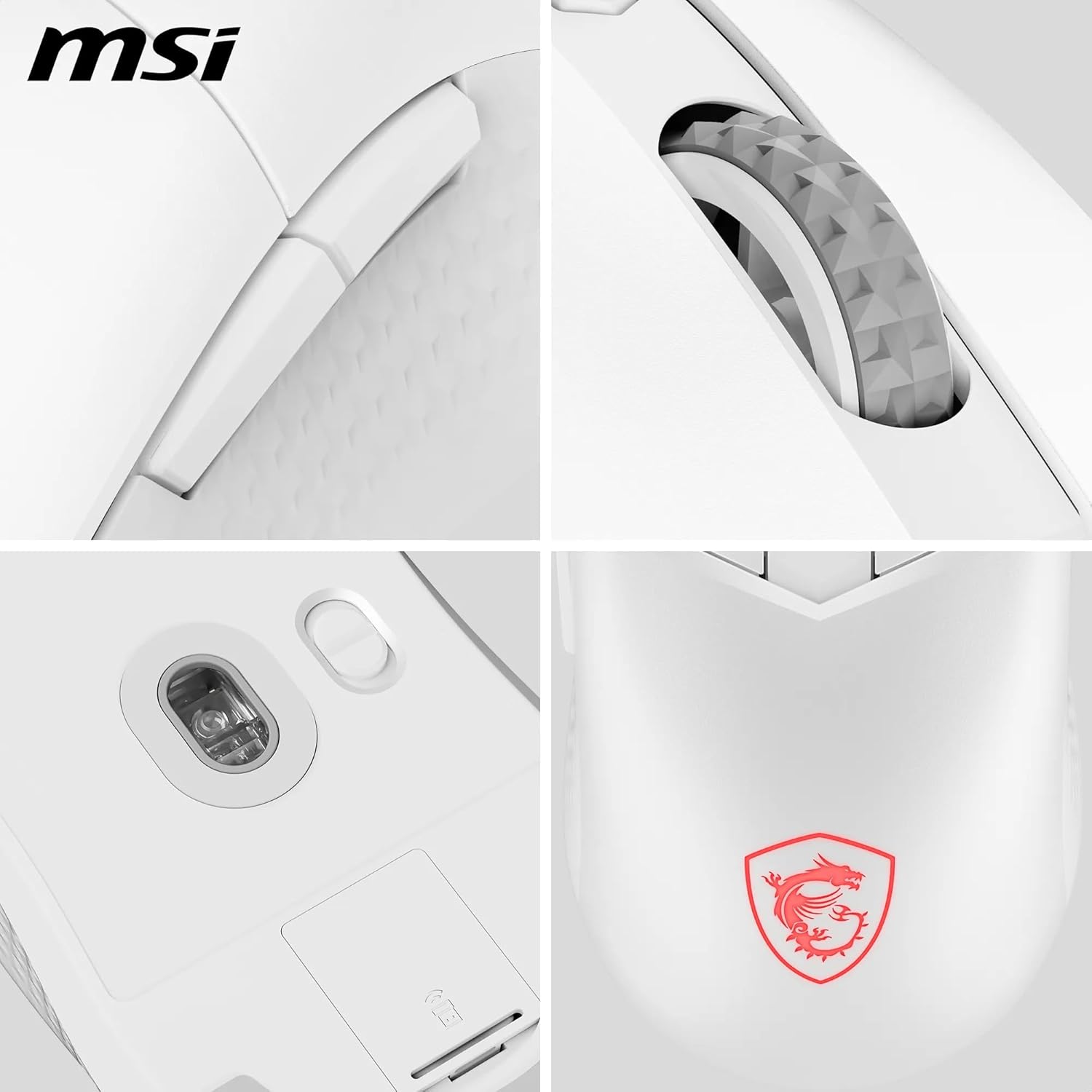 MSI VERSA 300 WIRELESS WHITE Gaming Mouse - 8000 DPI Optical Sensor, 1000 Hz polling, Symmetrical, 30M+ Click Kailh Micro Switches, 6 Buttons, 50-Hour Battery, 1ms Latency, RGB, 60g - Wired/Wireless
