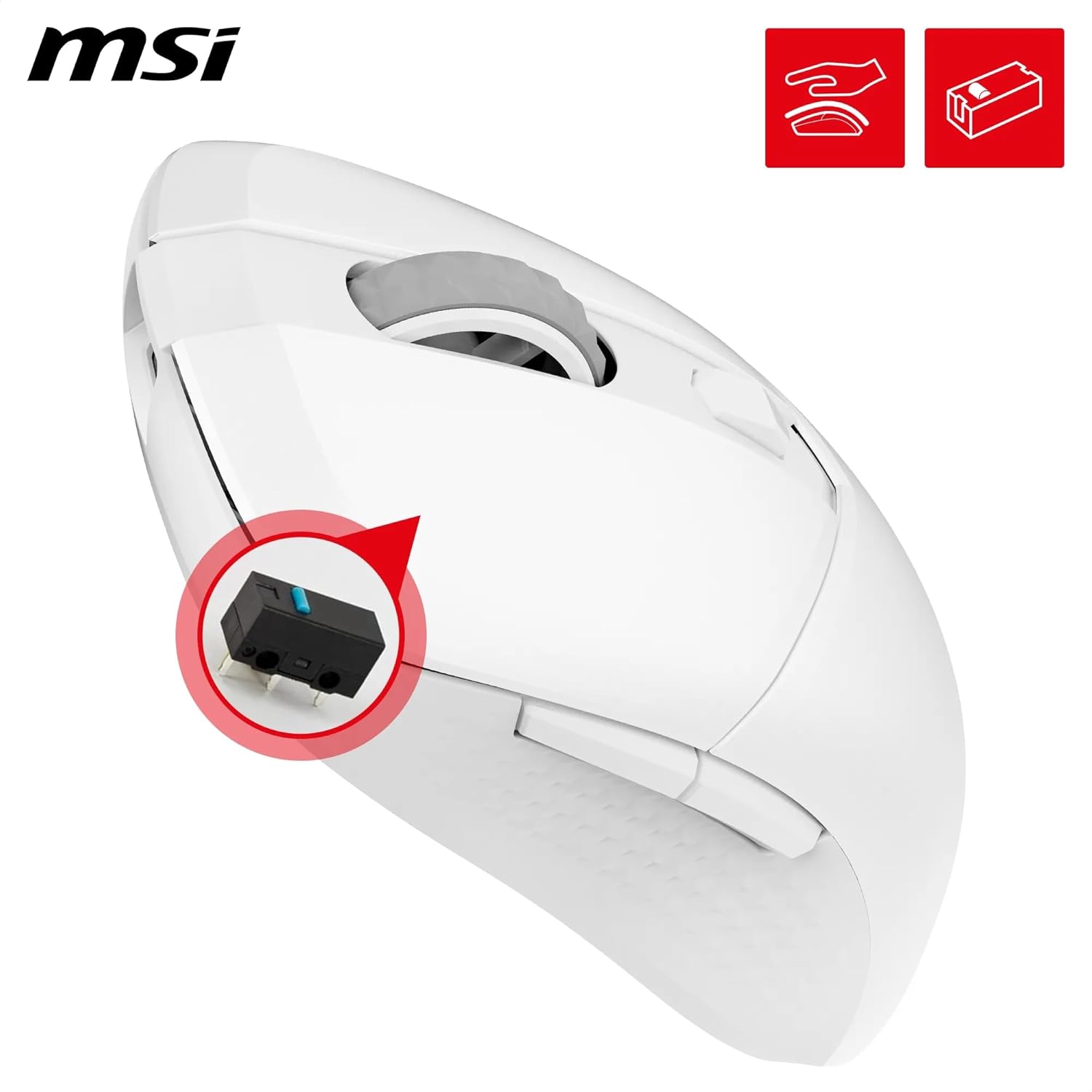MSI VERSA 300 WIRELESS WHITE Gaming Mouse - 8000 DPI Optical Sensor, 1000 Hz polling, Symmetrical, 30M+ Click Kailh Micro Switches, 6 Buttons, 50-Hour Battery, 1ms Latency, RGB, 60g - Wired/Wireless