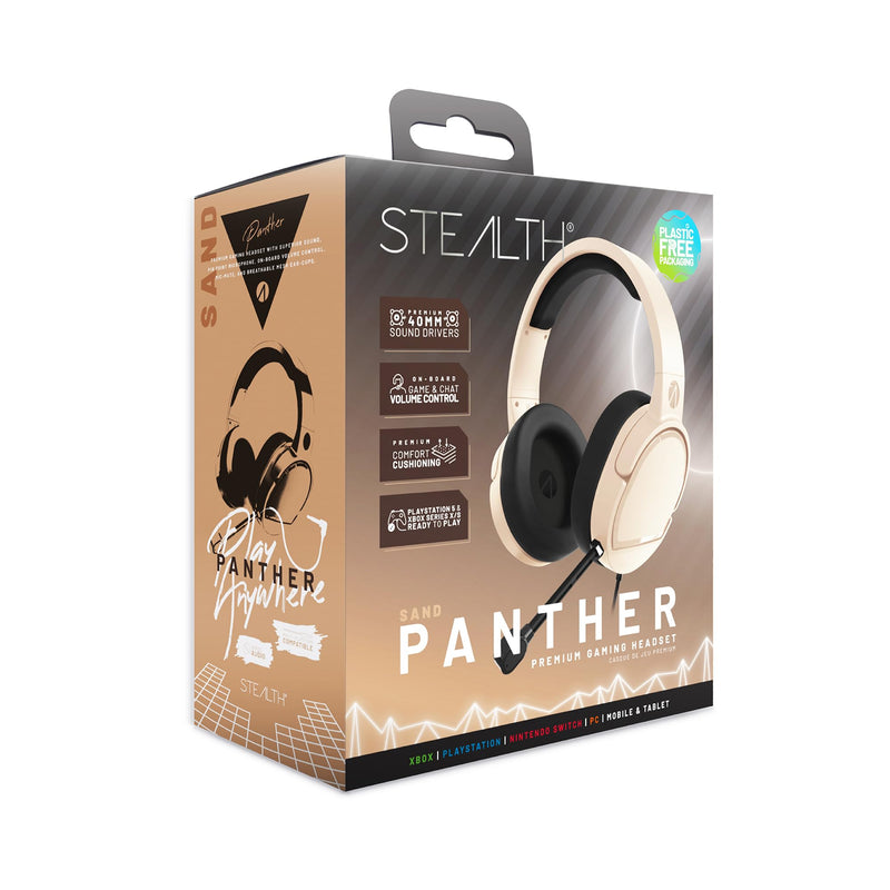 STEALTH PANTHER Sand - Over Ear Gaming Headset PS4/PS5, XBOX, Switch, PC with Flexible Mic, 3.5mm Jack, 1.5m Cable, Lightweight, Comfortable and Durable