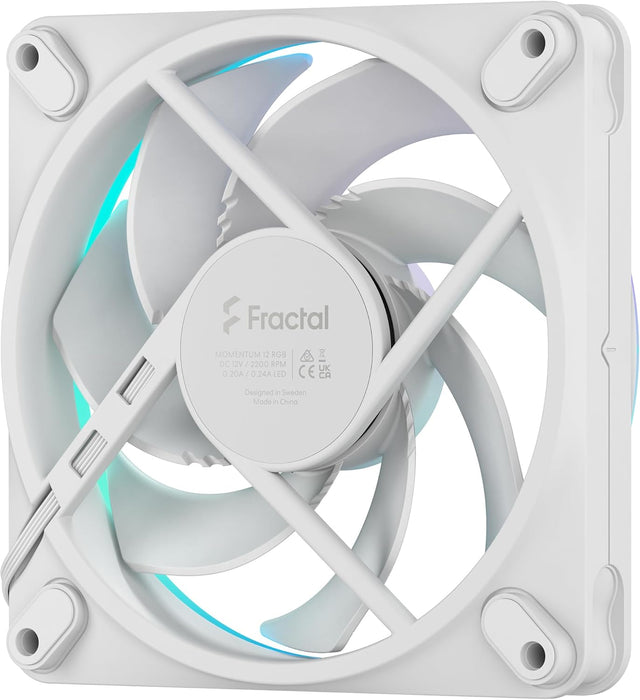Fractal Design Momentum 12 RGB-Silent PC Case Fan-120 mm-ARGB Gen2-16 LEDs-Liquid Crystal Polymer LCP blades-FDB Fluid Dynamic Bearing - Cooling Performance - Powerful Airflow - Quiet Operation-White