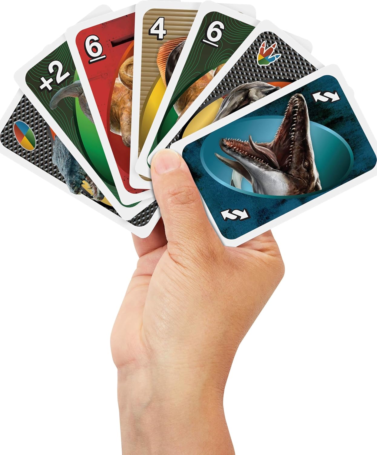 Mattel Games UNO Jurassic World Rebirth Card Game for Kids, Family & Adult Games Nights, Deck with Special Rule & Images Inspired by the Movie, JFT28