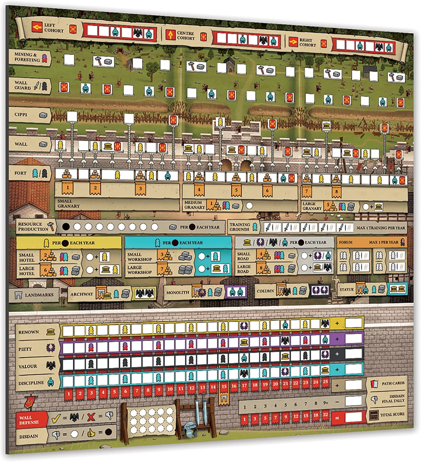 Renegade Games : Hadrian's Wall & The Anarchy – Tableaux effaçables à sec – 4 planches réutilisables double face, lot d'accessoires de jeu de stratégie européen, Garphill Games
