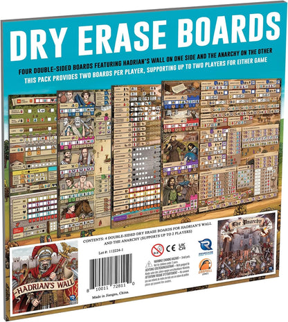 Renegade Games : Hadrian's Wall & The Anarchy – Tableaux effaçables à sec – 4 planches réutilisables double face, lot d'accessoires de jeu de stratégie européen, Garphill Games