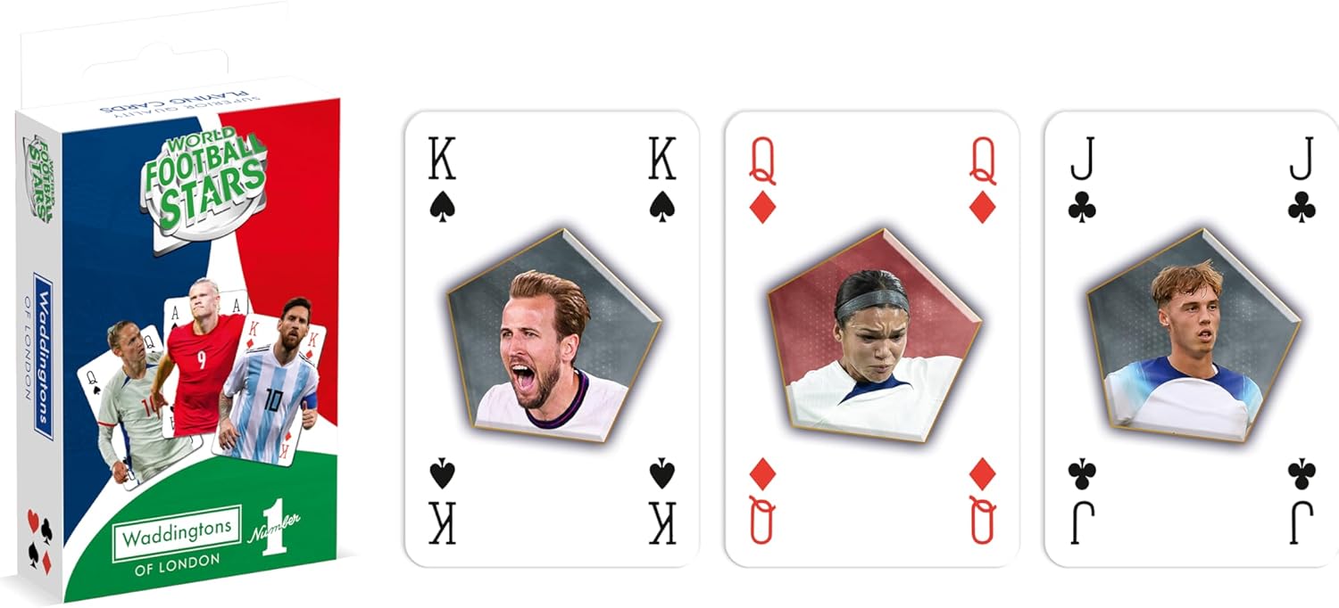 Waddingtons Number 1 World Football Stars Playing Cards, play fish, slap jack, crazy eights and rummy, Great Travel Companion, Gifts and Toys for Boys, Girls and Adults