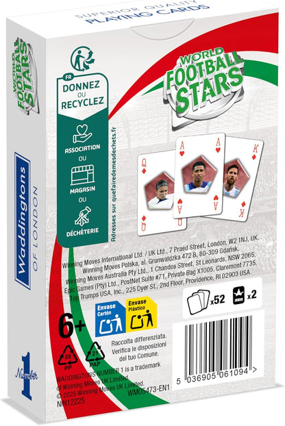 Waddingtons Number 1 World Football Stars Playing Cards, play fish, slap jack, crazy eights and rummy, Great Travel Companion, Gifts and Toys for Boys, Girls and Adults