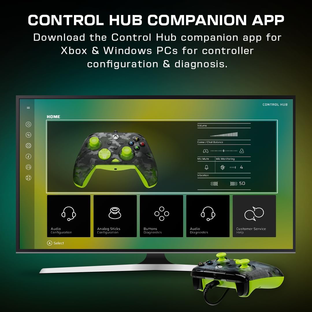 Turtle Beach Rematch Core Ghost Camo Nero/Giallo - Gamepad cablato - Con licenza per Xbox Series XS, Xbox One e PC - Pulsanti audio, motori Rumble e grilletti a impulsi, cavo da 3 m