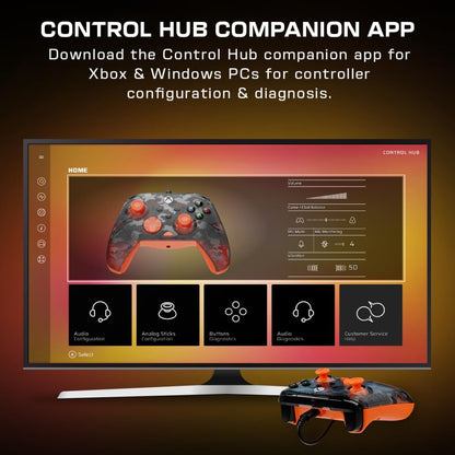 Turtle Beach Rematch Core Ghost Camo Nero/Arancione - Gamepad cablato - Con licenza per Xbox Series XS, Xbox One e PC - Pulsanti audio, motori Rumble e grilletti a impulsi, cavo da 3 m