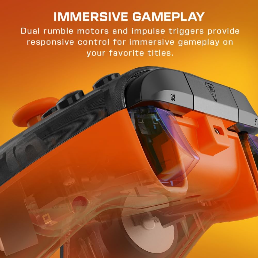 Turtle Beach Rematch Core Ghost Camo Nero/Arancione - Gamepad cablato - Con licenza per Xbox Series XS, Xbox One e PC - Pulsanti audio, motori Rumble e grilletti a impulsi, cavo da 3 m