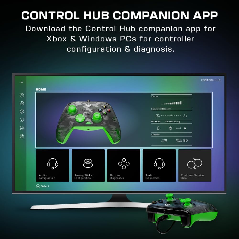 Turtle Beach Rematch Core Ghost Camo Zwart/GroenBekabelde Gamingcontroller – Gelicentieerd voor Xbox Series X en S, Xbox One en Windows-PCs – 2-Stops Impulstriggers, Audiobediening, Kabel van 2.5 m