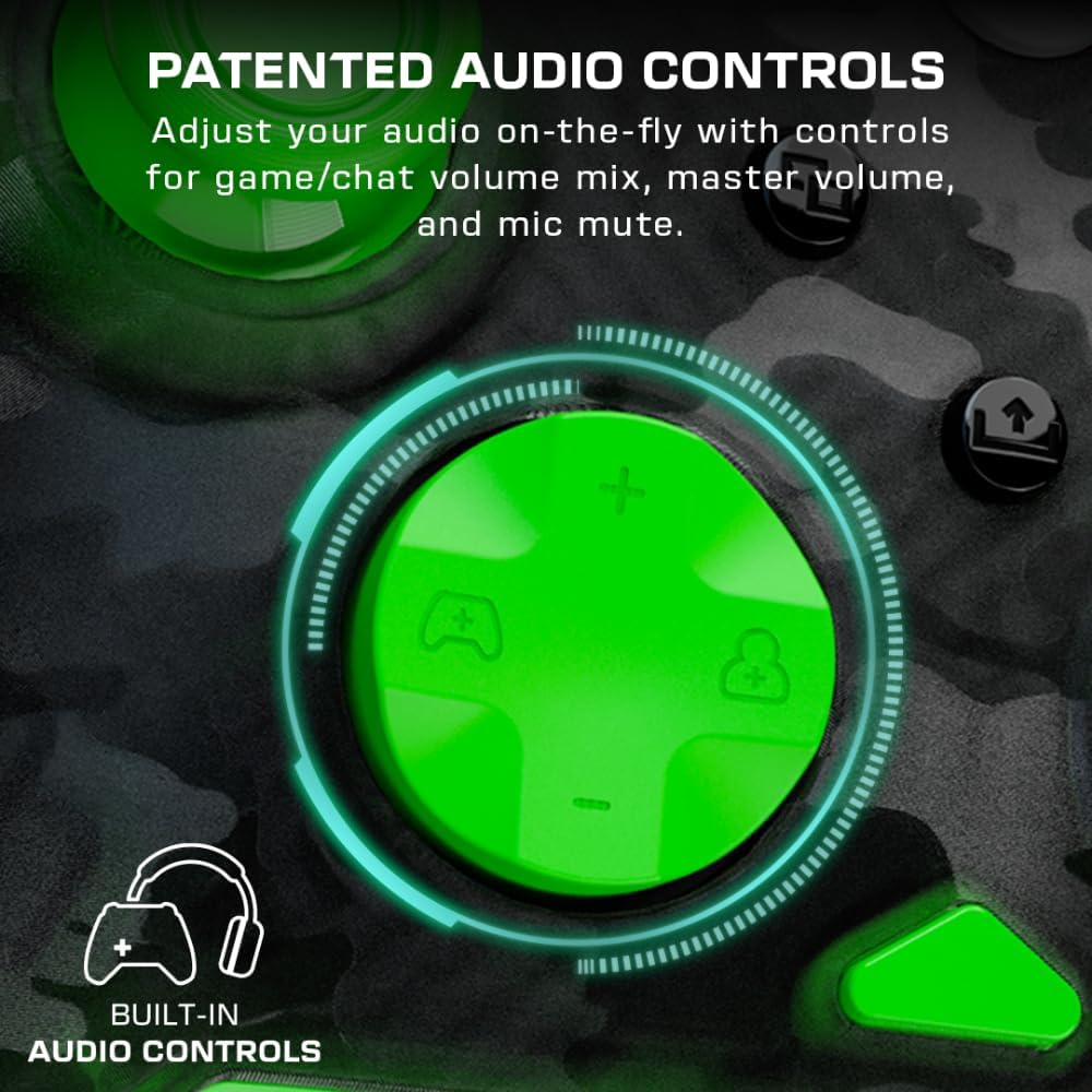 Turtle Beach Rematch Core Ghost Camo Zwart/GroenBekabelde Gamingcontroller – Gelicentieerd voor Xbox Series X en S, Xbox One en Windows-PCs – 2-Stops Impulstriggers, Audiobediening, Kabel van 2.5 m