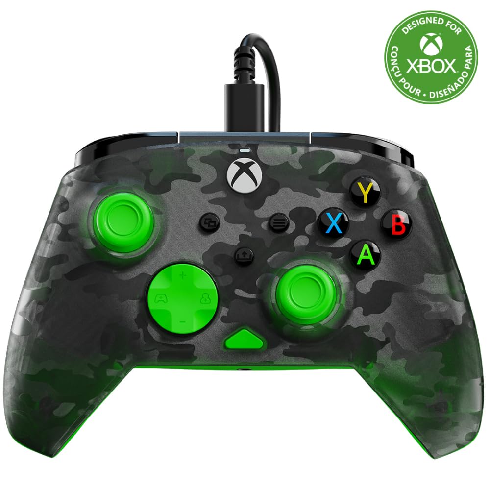 Turtle Beach Rematch Core Ghost Camo Zwart/GroenBekabelde Gamingcontroller – Gelicentieerd voor Xbox Series X en S, Xbox One en Windows-PCs – 2-Stops Impulstriggers, Audiobediening, Kabel van 2.5 m