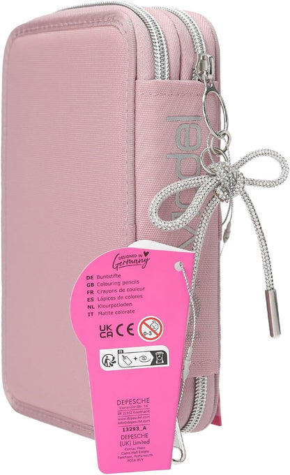 Depesche 13293 TOPModel My BFF Filled 2-Compartment Pencil Case in Pink, with Model Motif and Glitter, Pencil Case with Colouring Pencils, Ruler, Glue Stick and much more