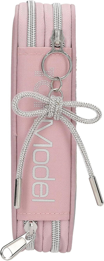Depesche 13293 TOPModel My BFF Filled 2-Compartment Pencil Case in Pink, with Model Motif and Glitter, Pencil Case with Colouring Pencils, Ruler, Glue Stick and much more