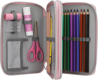 Depesche 13293 TOPModel My BFF Filled 2-Compartment Pencil Case in Pink, with Model Motif and Glitter, Pencil Case with Colouring Pencils, Ruler, Glue Stick and much more