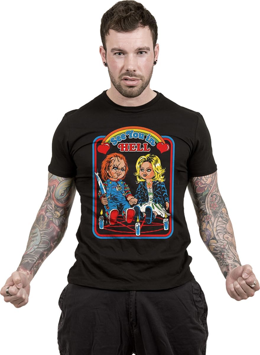 Official Steven Rhodes Chucky See You in Hell Unisex Black T-Shirt, Small