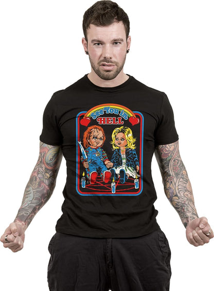 Official Steven Rhodes Chucky See You in Hell Unisex Black T-Shirt, Small