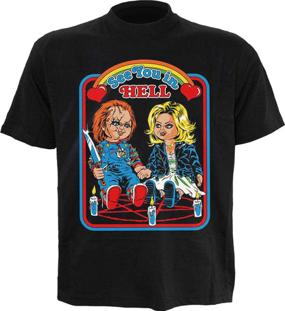 Official Steven Rhodes Chucky See You in Hell Unisex Black T-Shirt, Small