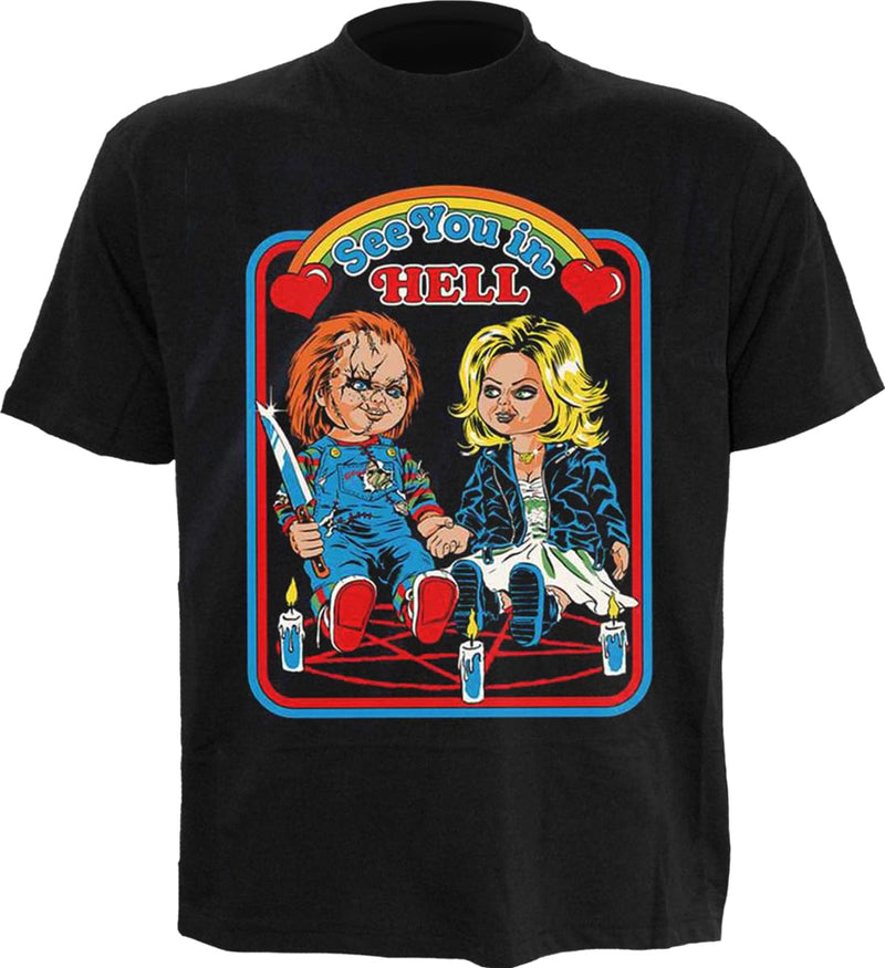 Official Steven Rhodes Chucky See You in Hell Unisex Black T-Shirt, Small