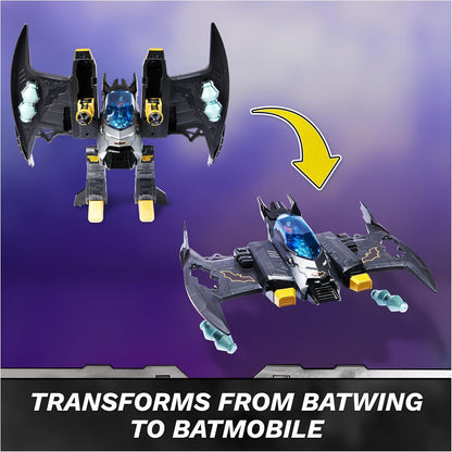 DC Comics, Metal Force Transforming Batwing, 2-in-1 Playset, Includes Batman and Superman Figures, with Projectiles and Character Cards, Kids’ Toy for Boys and Girls Aged 4+