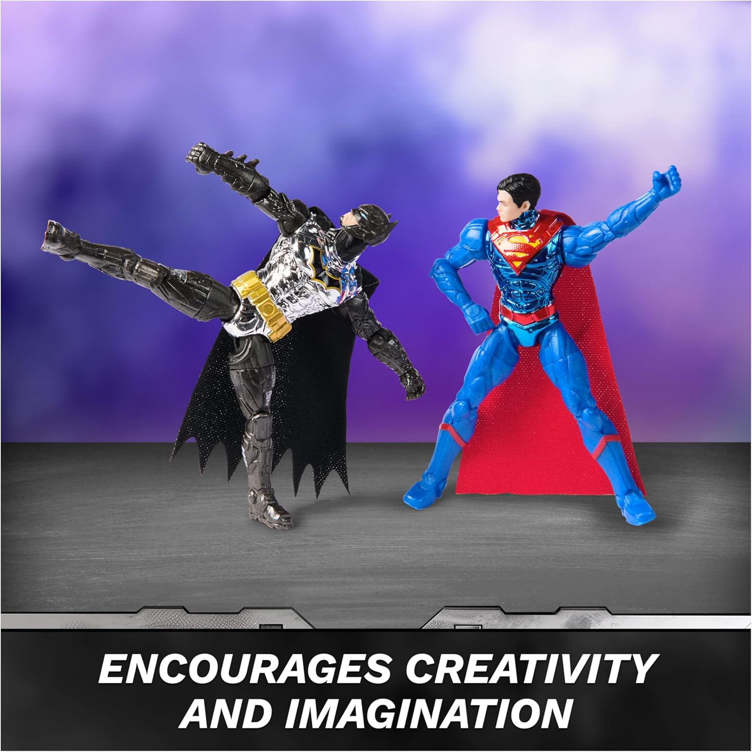 DC Comics, Metal Force Transforming Batwing, 2-in-1 Playset, Includes Batman and Superman Figures, with Projectiles and Character Cards, Kids’ Toy for Boys and Girls Aged 4+