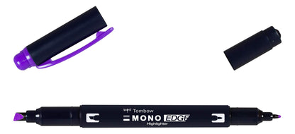 Tombow MONO edge highlighter with two tips, purple, chisel tip and fineliner tip, quick-drying, environmentally friendly design