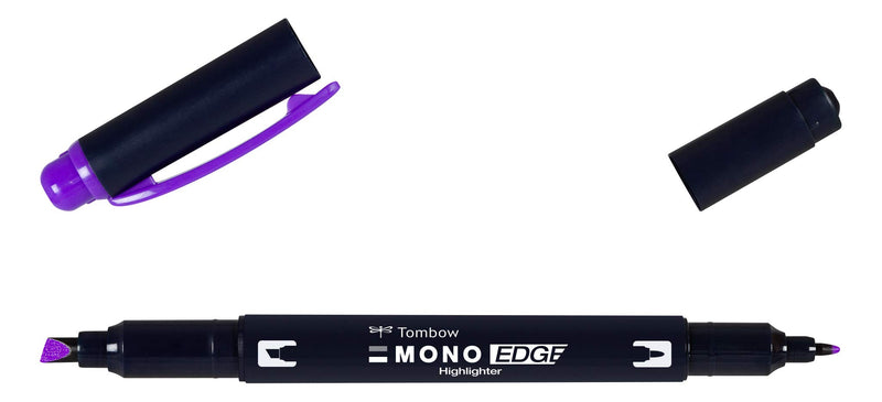 Tombow MONO edge highlighter with two tips, purple, chisel tip and fineliner tip, quick-drying, environmentally friendly design