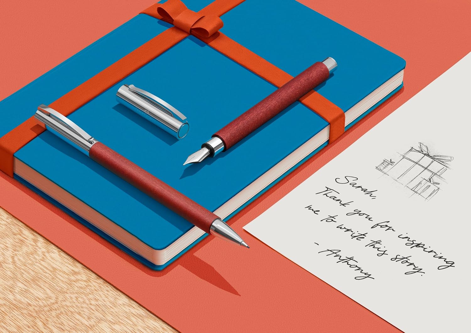 Faber Castell 148180 - Pluma estilográfica con cuerpo en madera de peral, plumín de acero inoxidable, trazo M