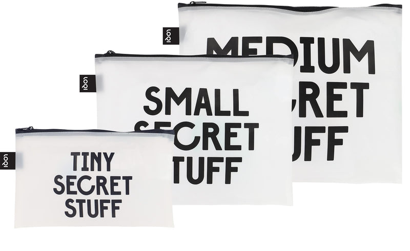 LOQI Snask Secret and Classified Zip Pouches, Multi-Colour, Small, Medium, Large, Modern, Multicolored, S,M,L, Modern