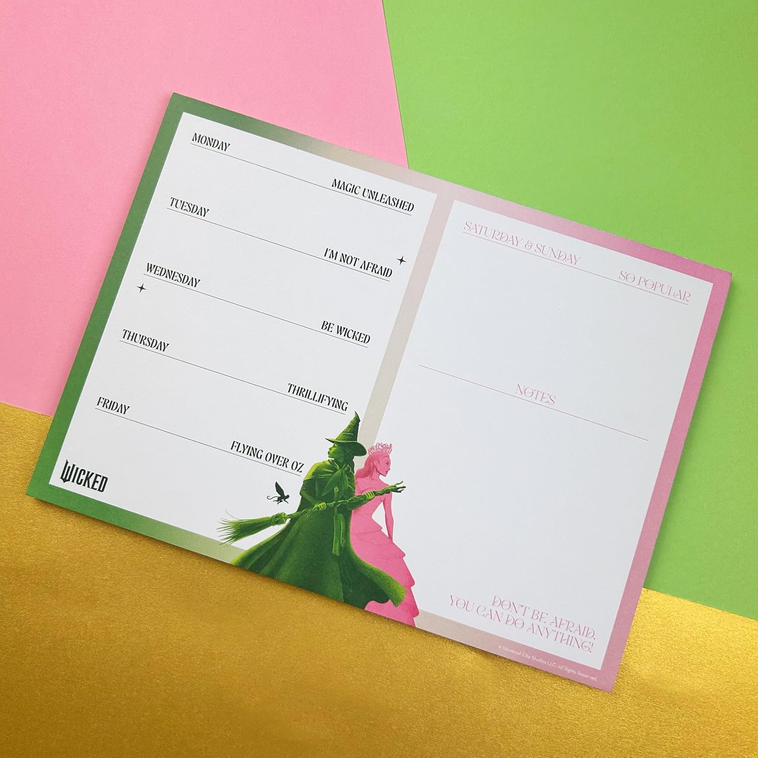 Wicked Deskpad, 52 Lined Sheets, Split into Weekdays, Weekend and Notes Sections