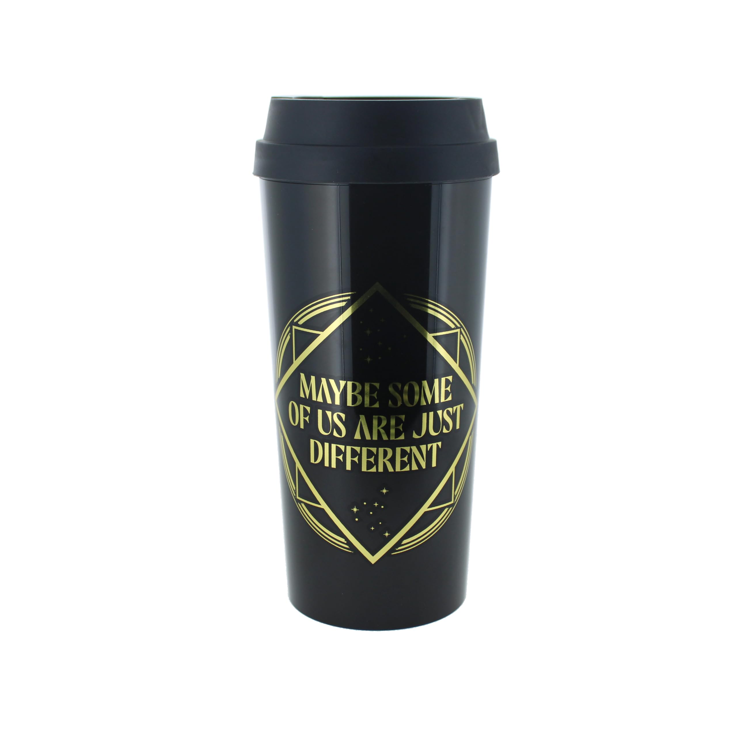Blueprint Collections Tazza da viaggio a tema malvagio, 450 ml, nera con design in lamina d'oro