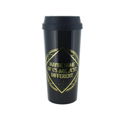 Blueprint Collections Tazza da viaggio a tema malvagio, 450 ml, nera con design in lamina d'oro