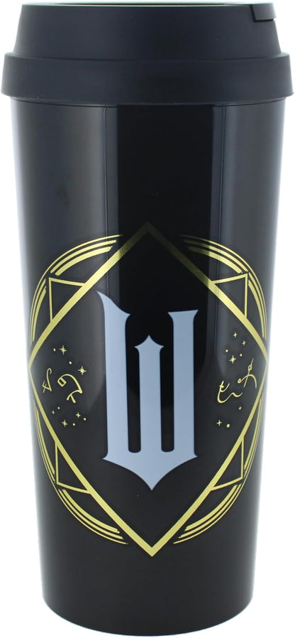 Blueprint Collections Tazza da viaggio a tema malvagio, 450 ml, nera con design in lamina d'oro