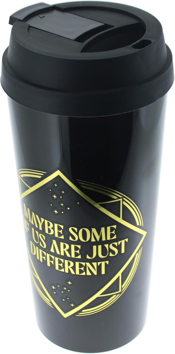 Blueprint Collections Tazza da viaggio a tema malvagio, 450 ml, nera con design in lamina d'oro