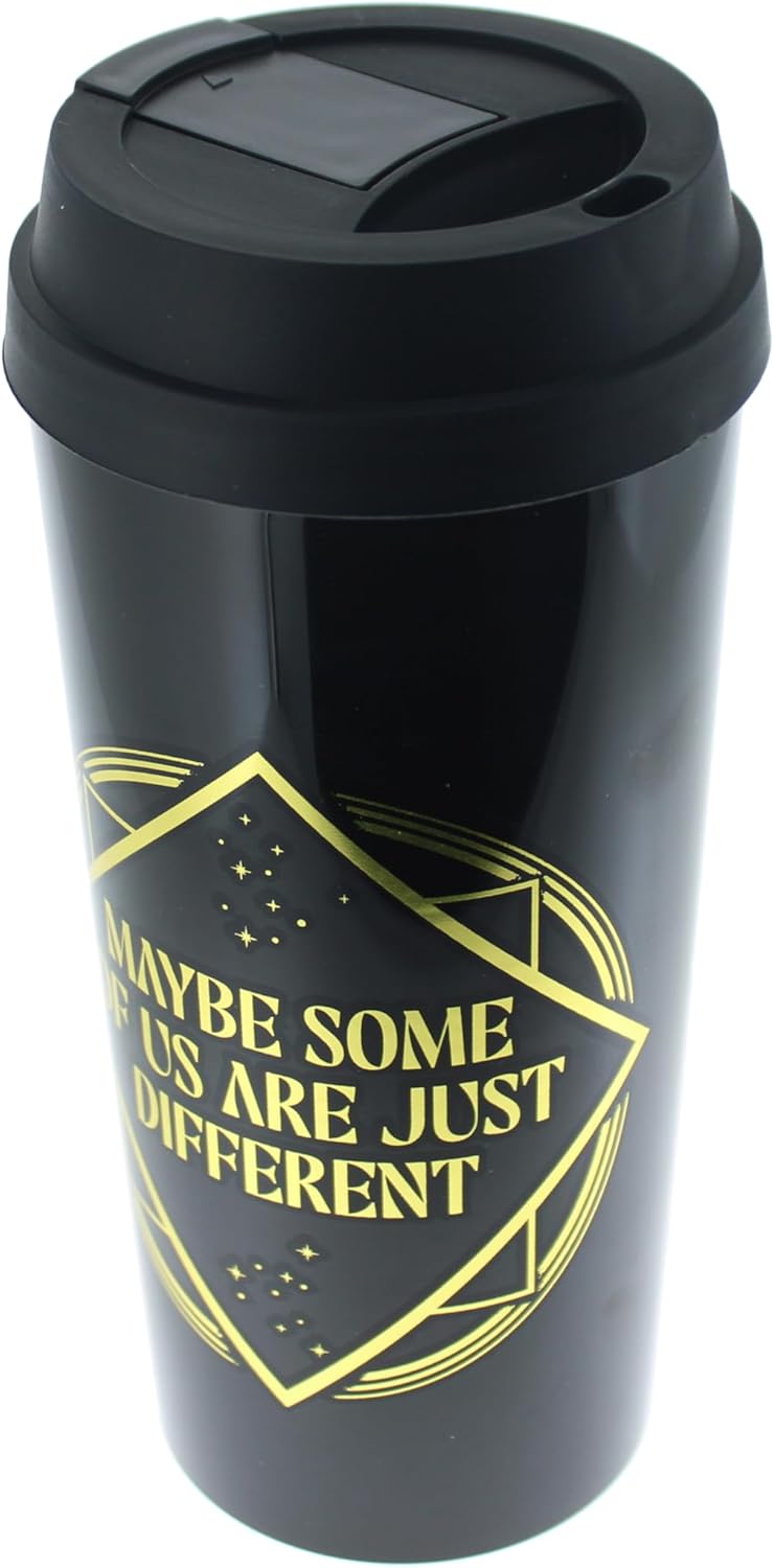 Blueprint Collections Tazza da viaggio a tema malvagio, 450 ml, nera con design in lamina d'oro