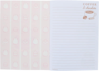 Blueprint Collections Pusheen - Set di cancelleria per dolci, formato A5, con penna, matita, evidenziatore, gomma, temperamatite e adesivi, in portafoglio con chiusura lampo