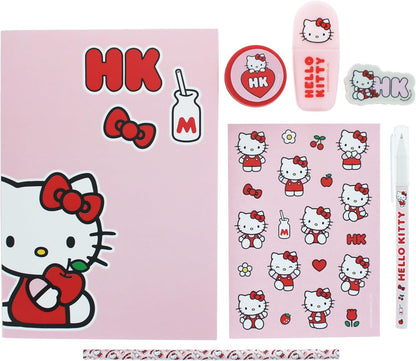 Blueprint Collections Hello Kitty Super Set di cancelleria | Quaderno A5, adesivi, penna, matita e altro | Simpatico kit per la scuola e scrittura
