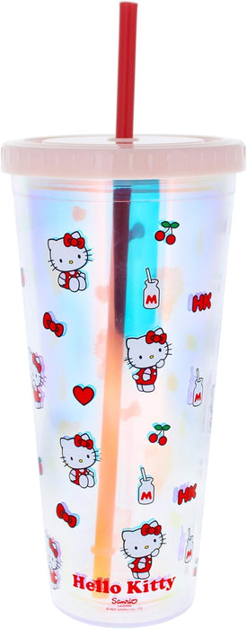 Blueprint Collections Hello Kitty Beaker & Straw | 600ml Capacity | Cute Drinking Cup for Kids | Hello Kitty Gifts & School Supplies