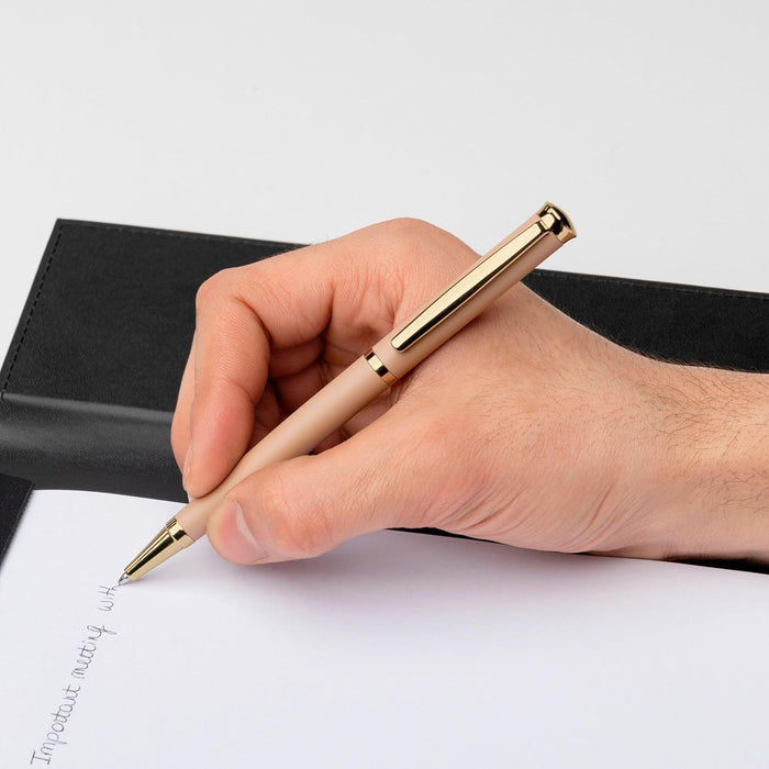 Hugo Boss Sophisticated HSC3114X Ballpoint Pen Made of Brass in Matte Nude Colour Length: 13.6 cm Blue