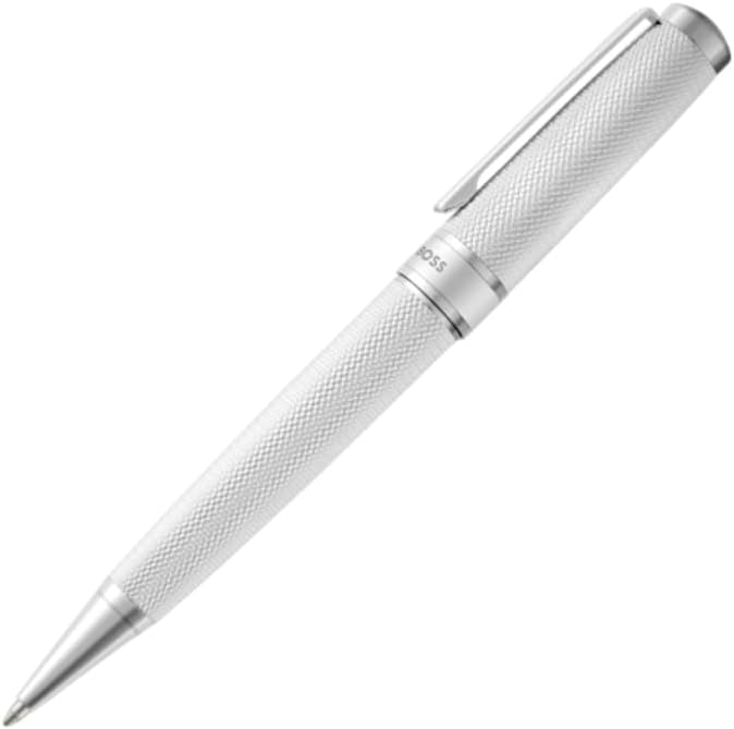 BOSS HUGO Totem HSY5764 Ballpoint Pen - Design Writing Instrument with Twist Mechanism - Elegant Metal Ballpoint Pen with Gift Box - Business Pen for Men (Chrome