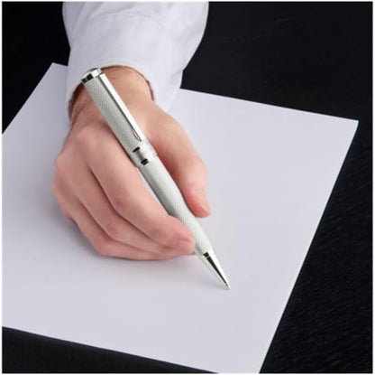 BOSS HUGO Totem HSY5764 Ballpoint Pen - Design Writing Instrument with Twist Mechanism - Elegant Metal Ballpoint Pen with Gift Box - Business Pen for Men (Chrome