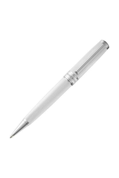 BOSS HUGO Totem HSY5764 Ballpoint Pen - Design Writing Instrument with Twist Mechanism - Elegant Metal Ballpoint Pen with Gift Box - Business Pen for Men (Chrome
