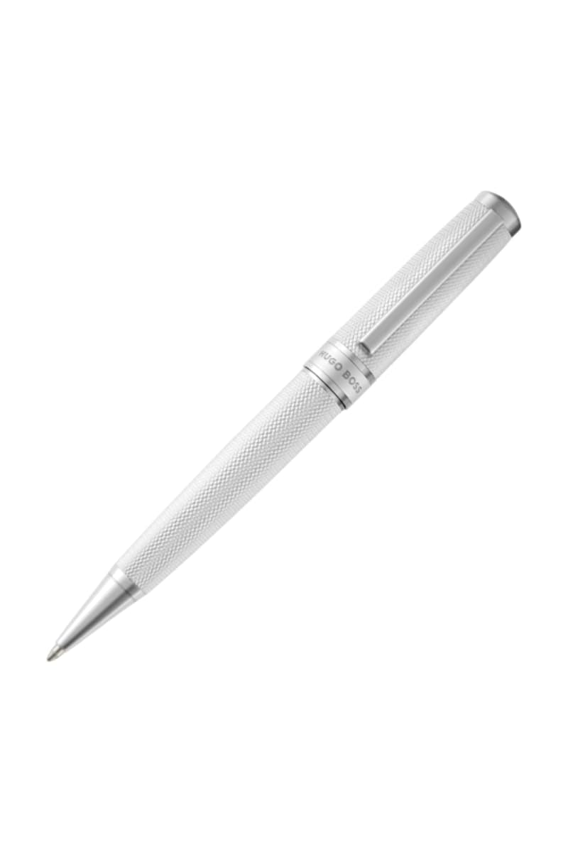 BOSS HUGO Totem HSY5764 Ballpoint Pen - Design Writing Instrument with Twist Mechanism - Elegant Metal Ballpoint Pen with Gift Box - Business Pen for Men (Chrome