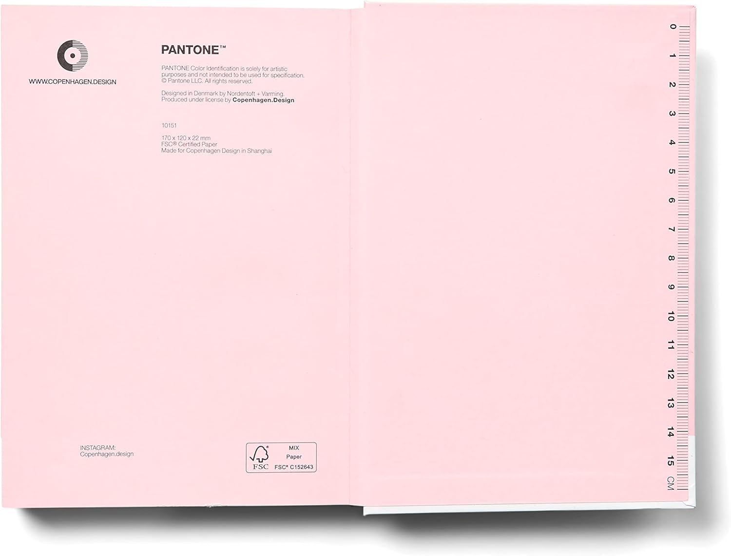 Copenhagen Design PANTONE Notebook S Unlined 96 Pages with Elastic Closure and Bookmark Light Pink 13-2006