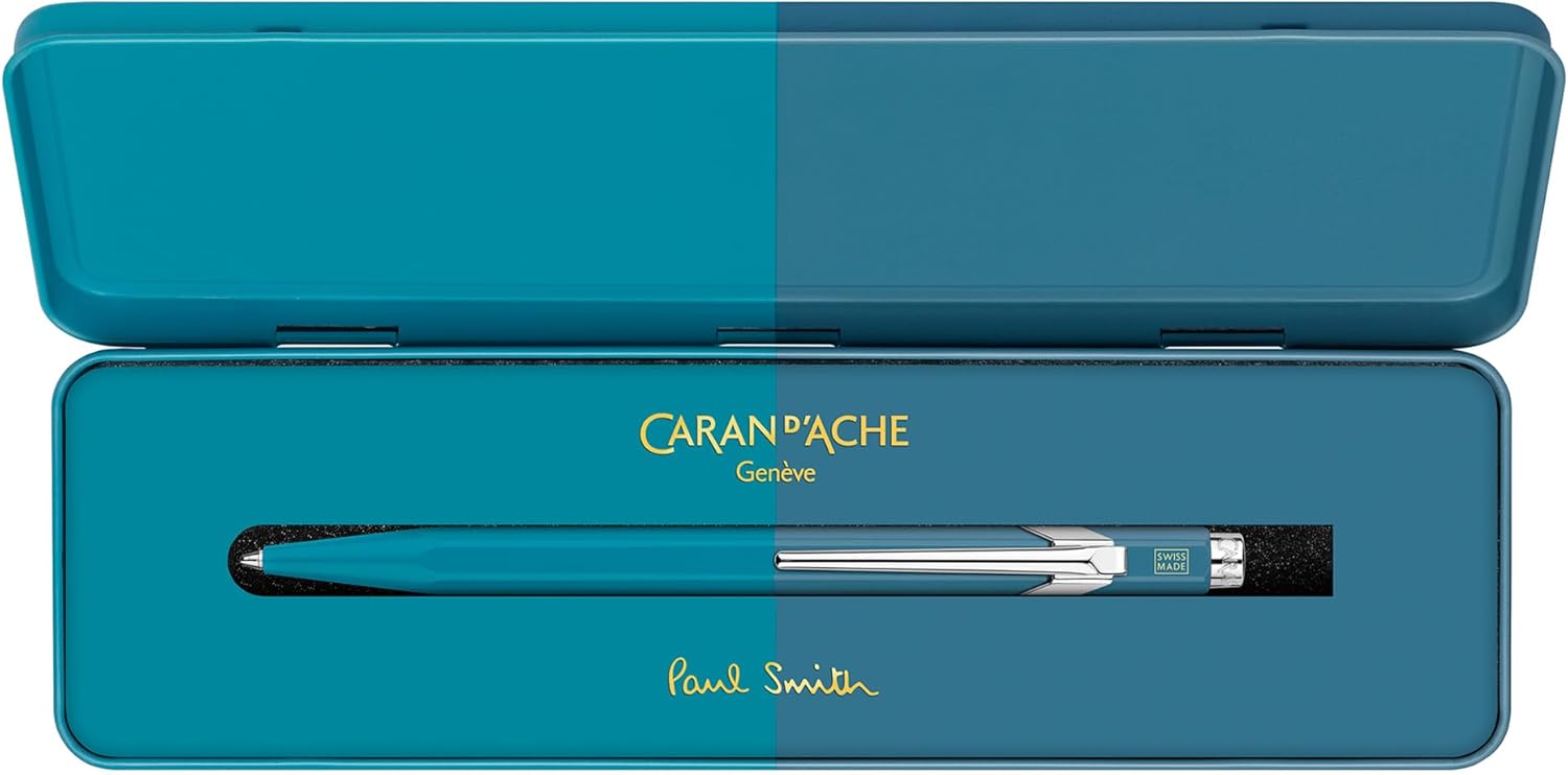 Caran d'Ache Ballpoint pen 849 Paul Smith Cyan/Steel, black M refill, in slimpack