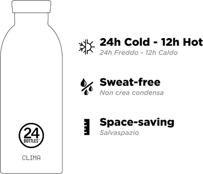 24Bottles Thermal Water Bottle | Reusable Stainless Steel Thermos Bottle BPA | 24Hours Cold 12Hours Hot | Climate Bottle | Original Italian Design (Pacific Beach, 500ml)