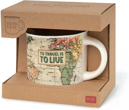 Legami - Puccino Mug, New Bone China Mug, Travel Theme, Take a Break Collection, 350 ml, Dishwasher Safe, Microwave Safe