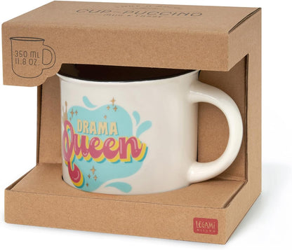 Legami - Cuppuccino Mug, New Bone China, Breakfast Cup, Dishwasher Safe Coffee Tea Mug, Diameter 10 cm, Capacity 350 ml, Drama Queen Theme