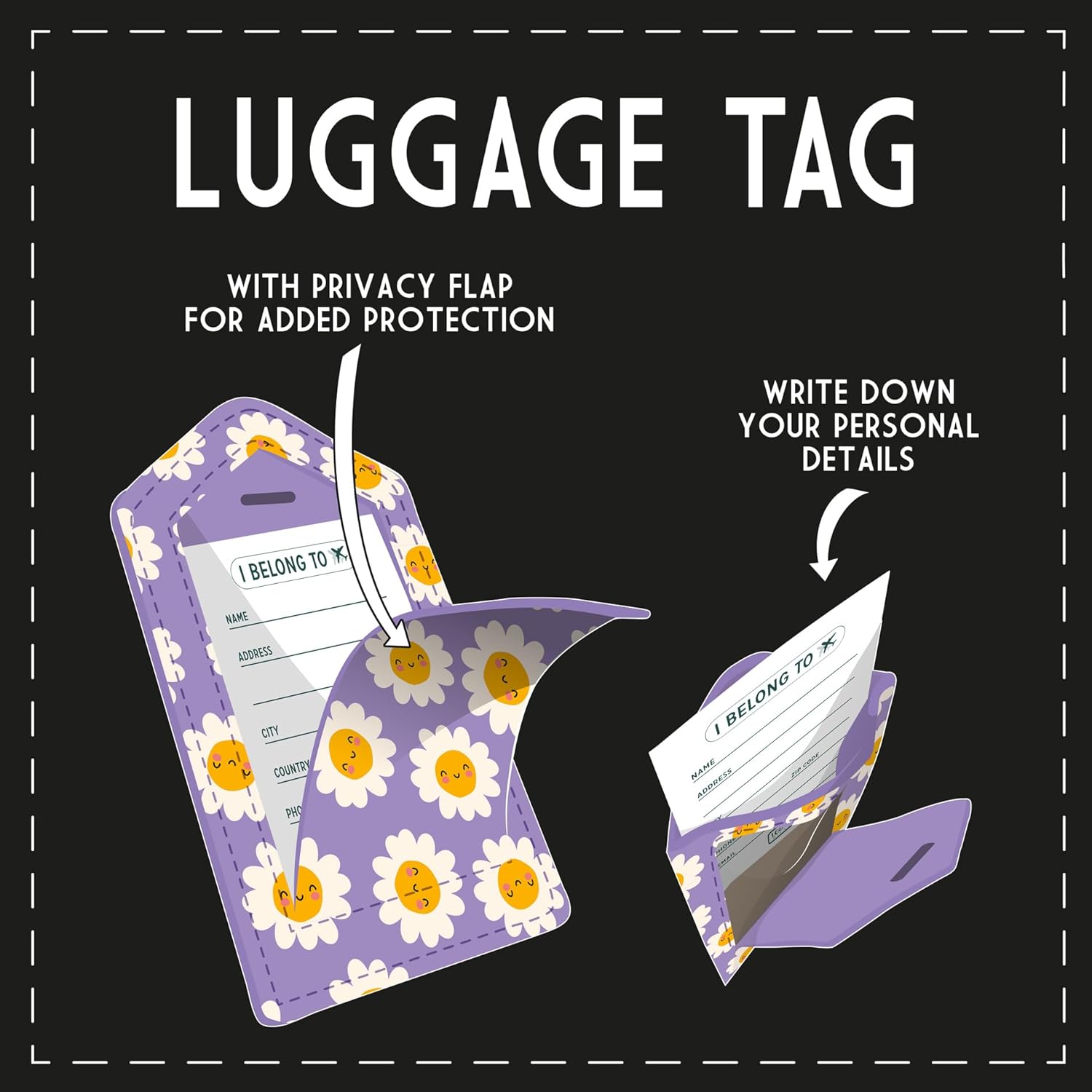 Legami - Luggage Tag, Luggage Tag for Suitcase, Accessory for Airplane Cruise Train, Luggage Tag for Data Protection in PU Leather and Microfibre